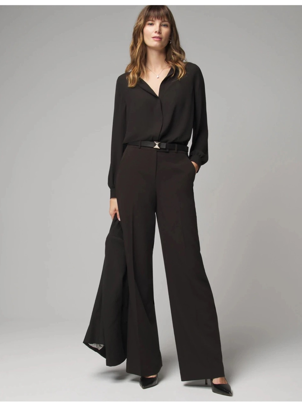 White House Black Market Black Wide-Leg High-Rise Trousers